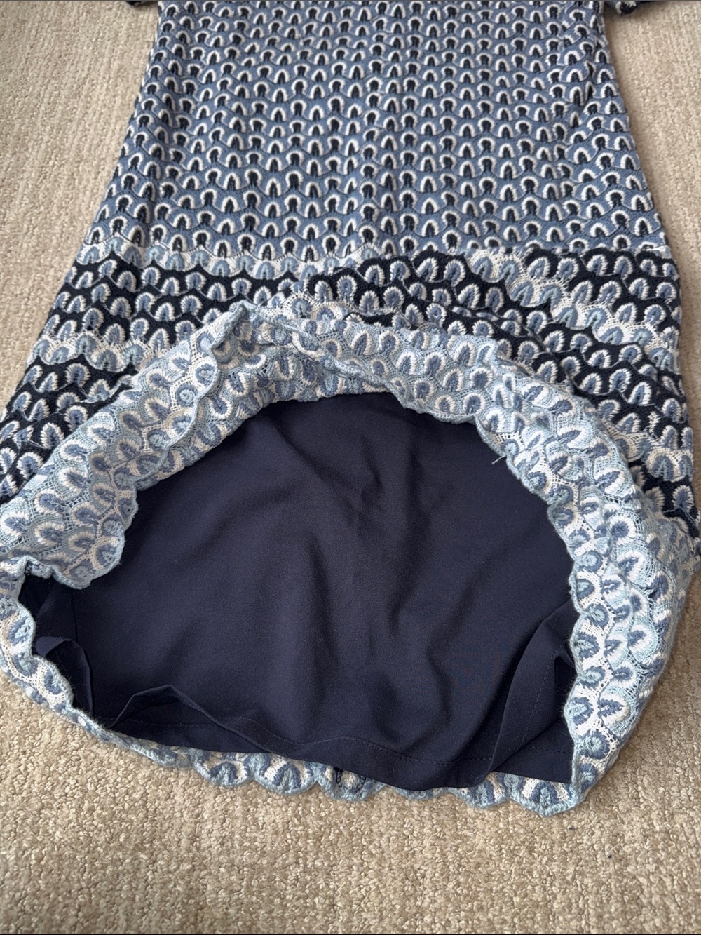 Tory Burch Beverly Dress Women XS Blue Feather Crochet Cotton Lined Mini - Picture 6 of 13